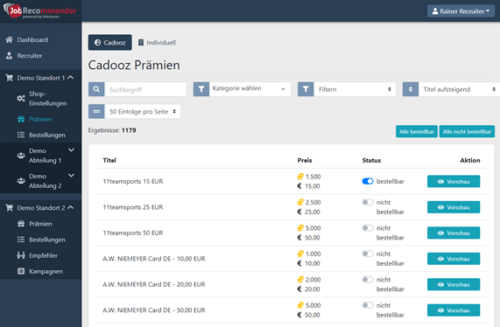 Jobrecommender 2022 Cadooz Prämienshop