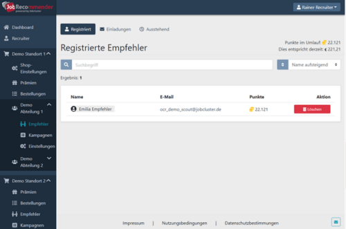 Jobrecommender Registrierungen