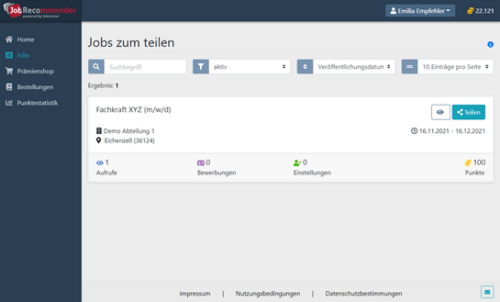 Menüpunkt Jobs