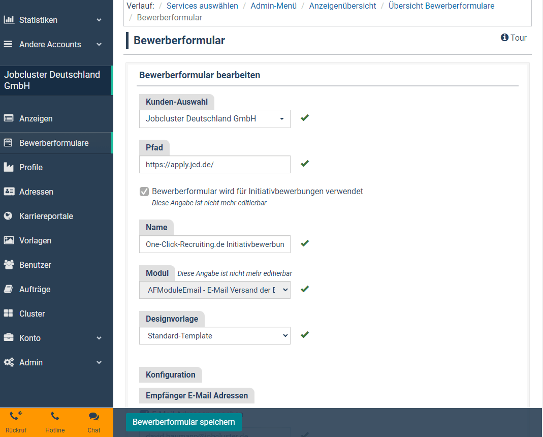 One-Click-Recruiter Bewerberformular One-Click-Recruiter Bewerberformular