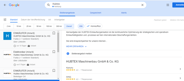 Hubtex Bewertungen Google for Jobs