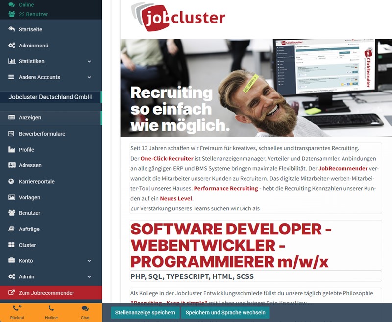 Anzeigenerstellung mit dem One-Click-Recruiter Anzeigenerstellung im One-Click-Recruiter in 30 Sekunden